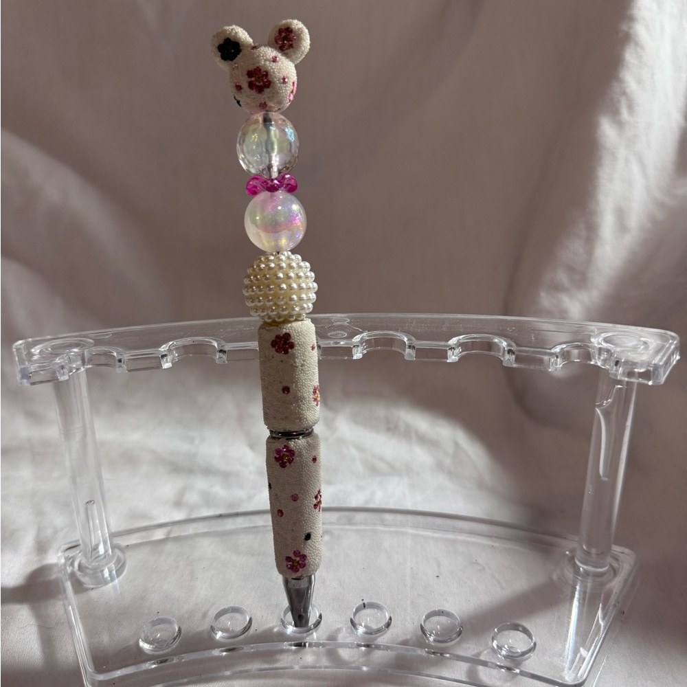 Floral Beige Kids Beaded Pen
